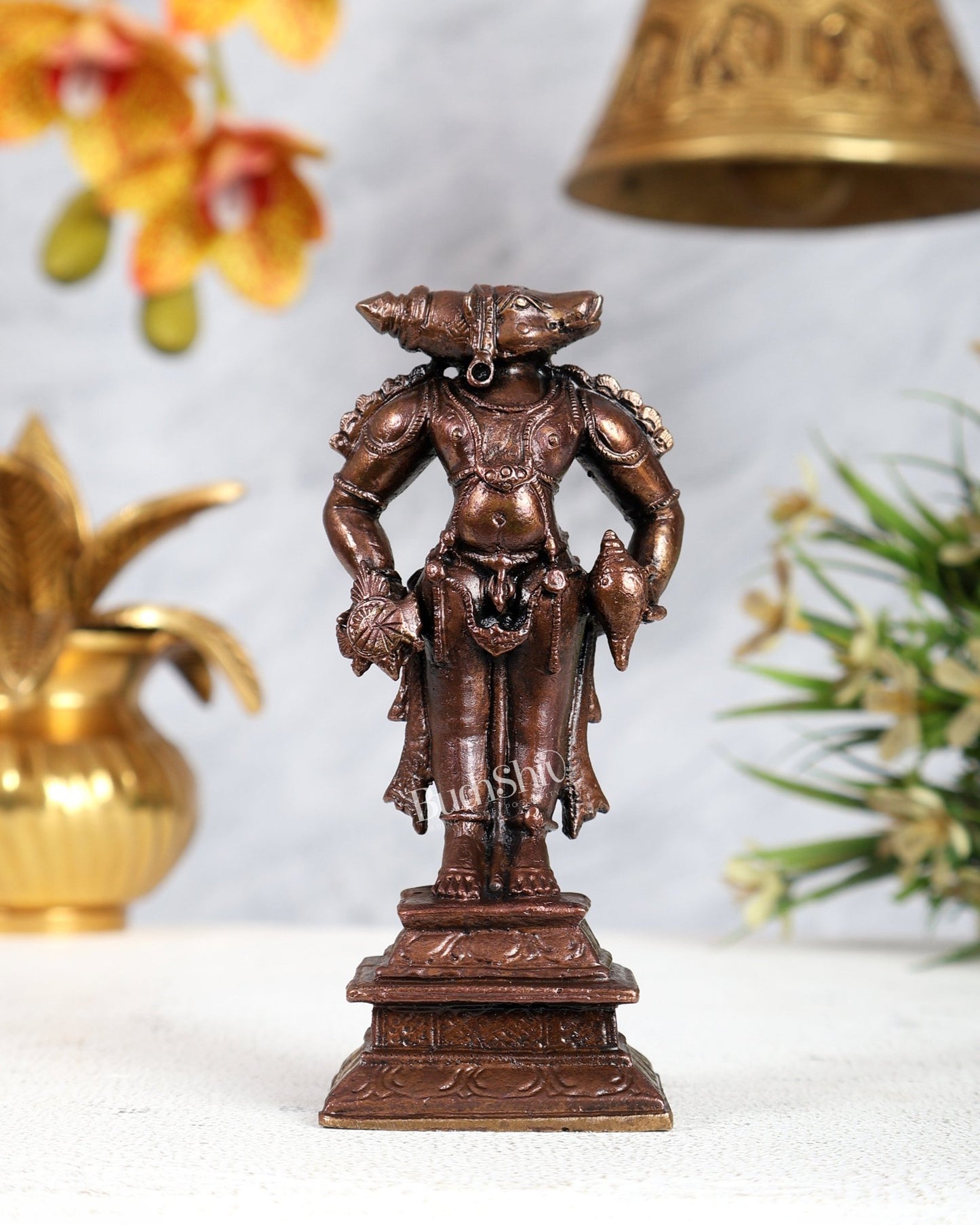Pure Copper Varaha Swamy Idol – Divine Vishnu Avatar Sculpture (4.5 Inches) - Budhshiv.com