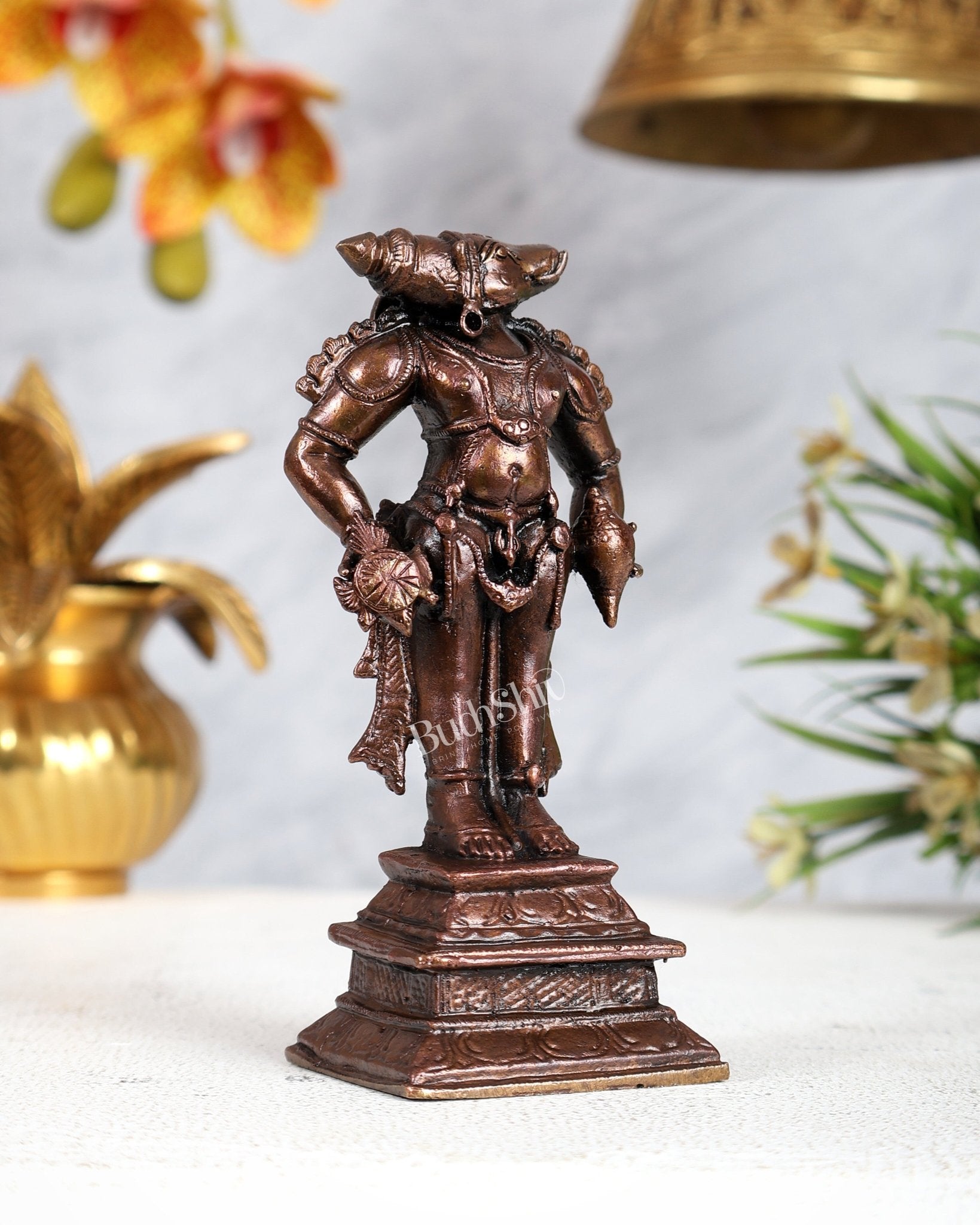 Pure Copper Varaha Swamy Idol – Divine Vishnu Avatar Sculpture (4.5 Inches) - Budhshiv.com