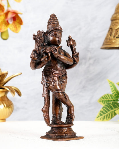 Pure Copper Vishnu Krishna Idol – Chaturbhuja Four Armed Statue with Shankh Chakra 7" - Budhshiv.com