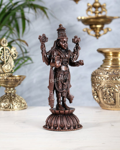 Pure Copper Vishnu Narayan Standing Sculpture with Padma (Lotus) 6.5" - Budhshiv.com