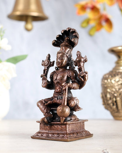 Pure Copper Vishnu Narayan with Sheshnag Idol – Seated Adi Shesha Vishnu Statue 5" - Budhshiv.com