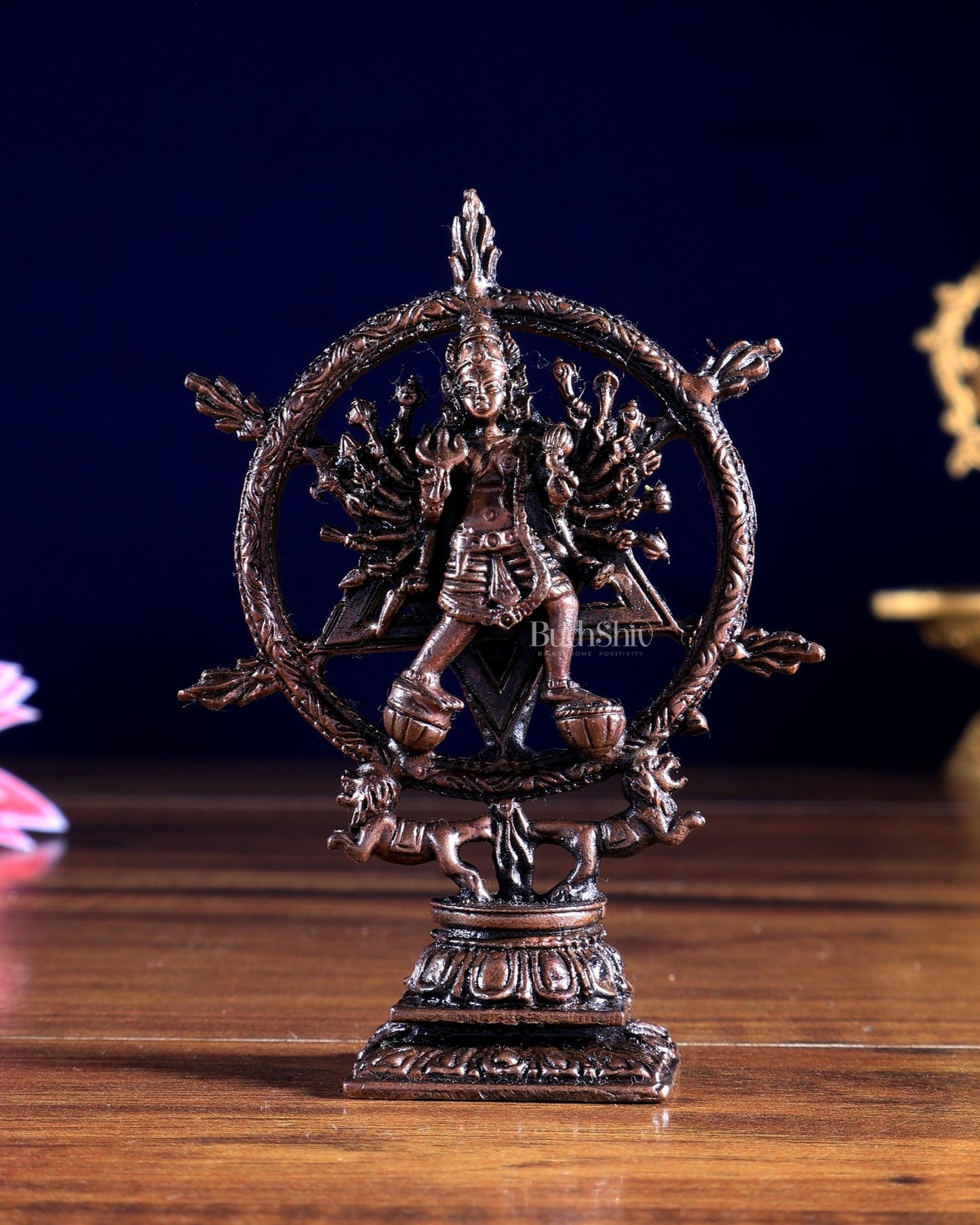 Pure Copper Vishnu Sudarshana Chakra & Narasimha Chakratalwar Idol - Budhshiv.com