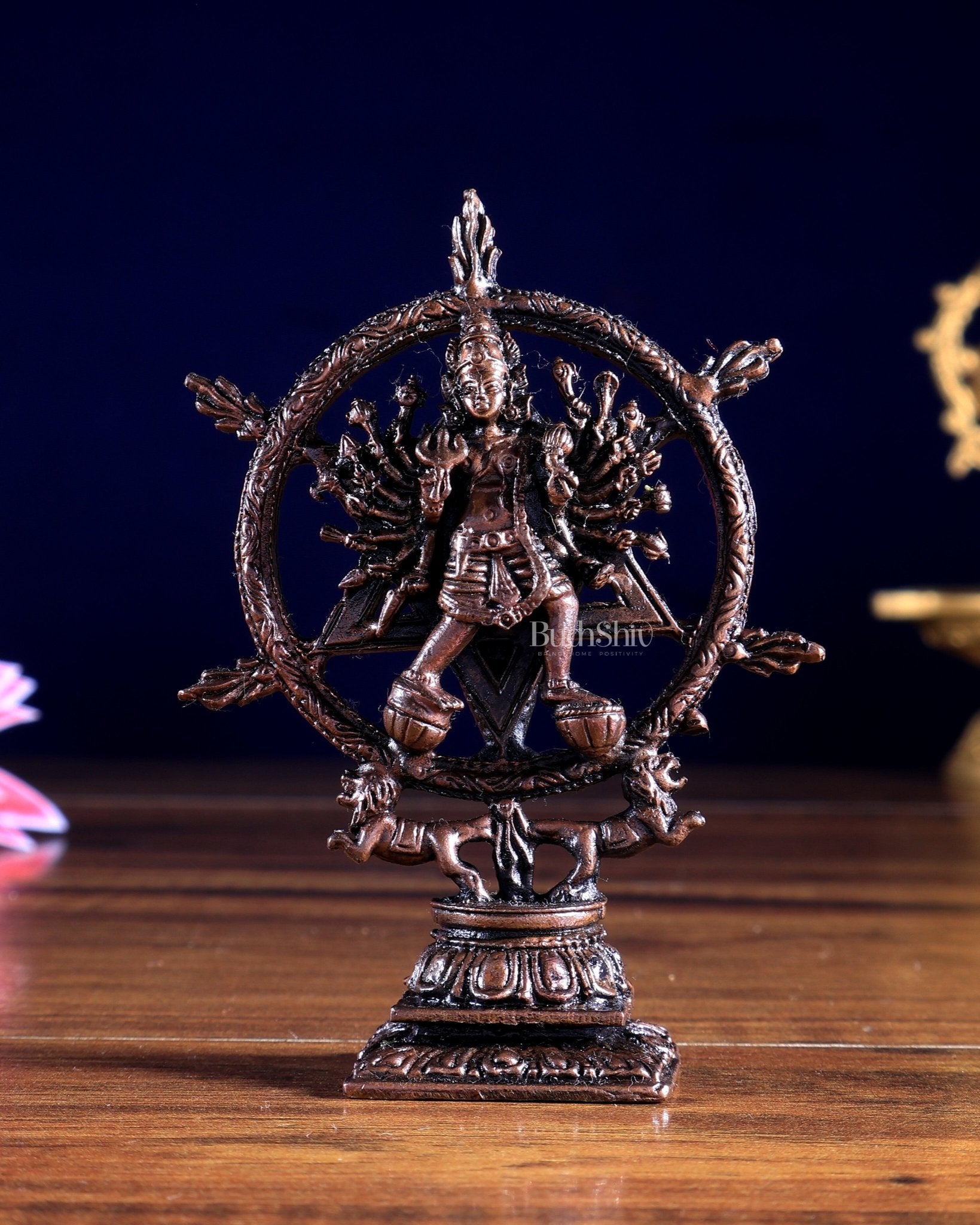 Pure Copper Vishnu Sudarshana Chakra & Narasimha Chakratalwar Idol - Budhshiv.com