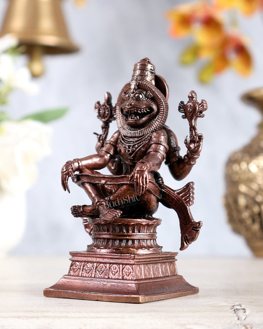 Pure Copper Yog Narasimha Idol 4" - Budhshiv.com