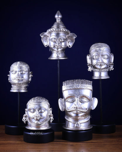 Pure Silver - Plated Brass Shiva Mukhlingam with Wooden Base set of 5 - Budhshiv.com