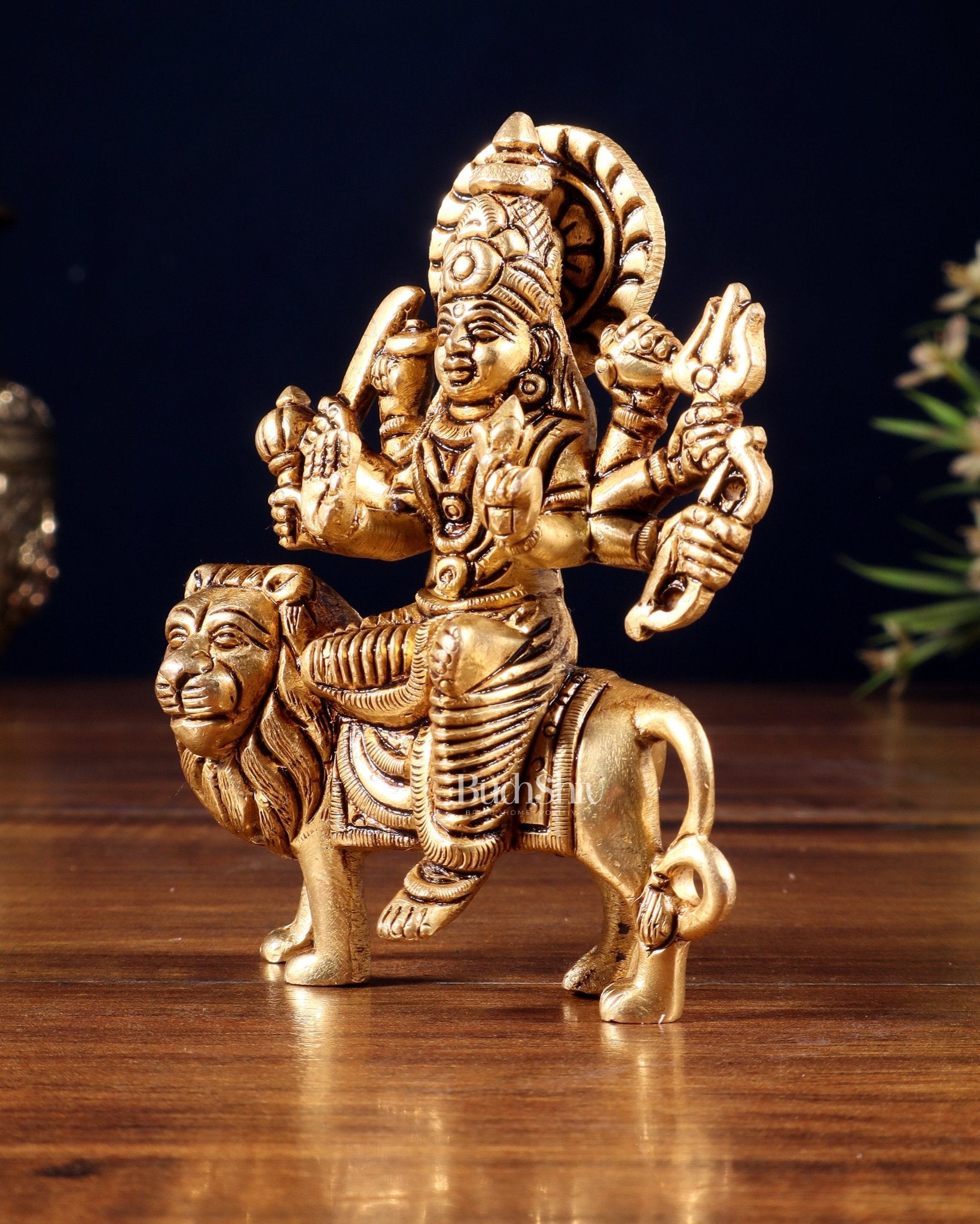 Pure Solid Brass Goddess Durga Idol – 4" Height, 550g - Budhshiv.com