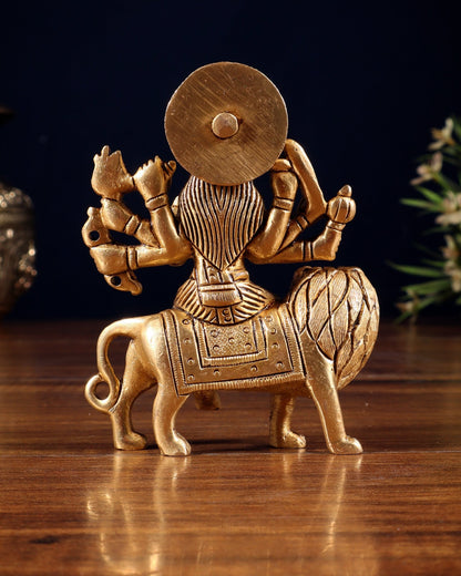 Pure Solid Brass Goddess Durga Idol – 4" Height, 550g - Budhshiv.com