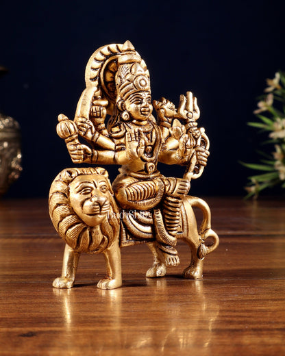 Pure Solid Brass Goddess Durga Idol – 4" Height, 550g - Budhshiv.com