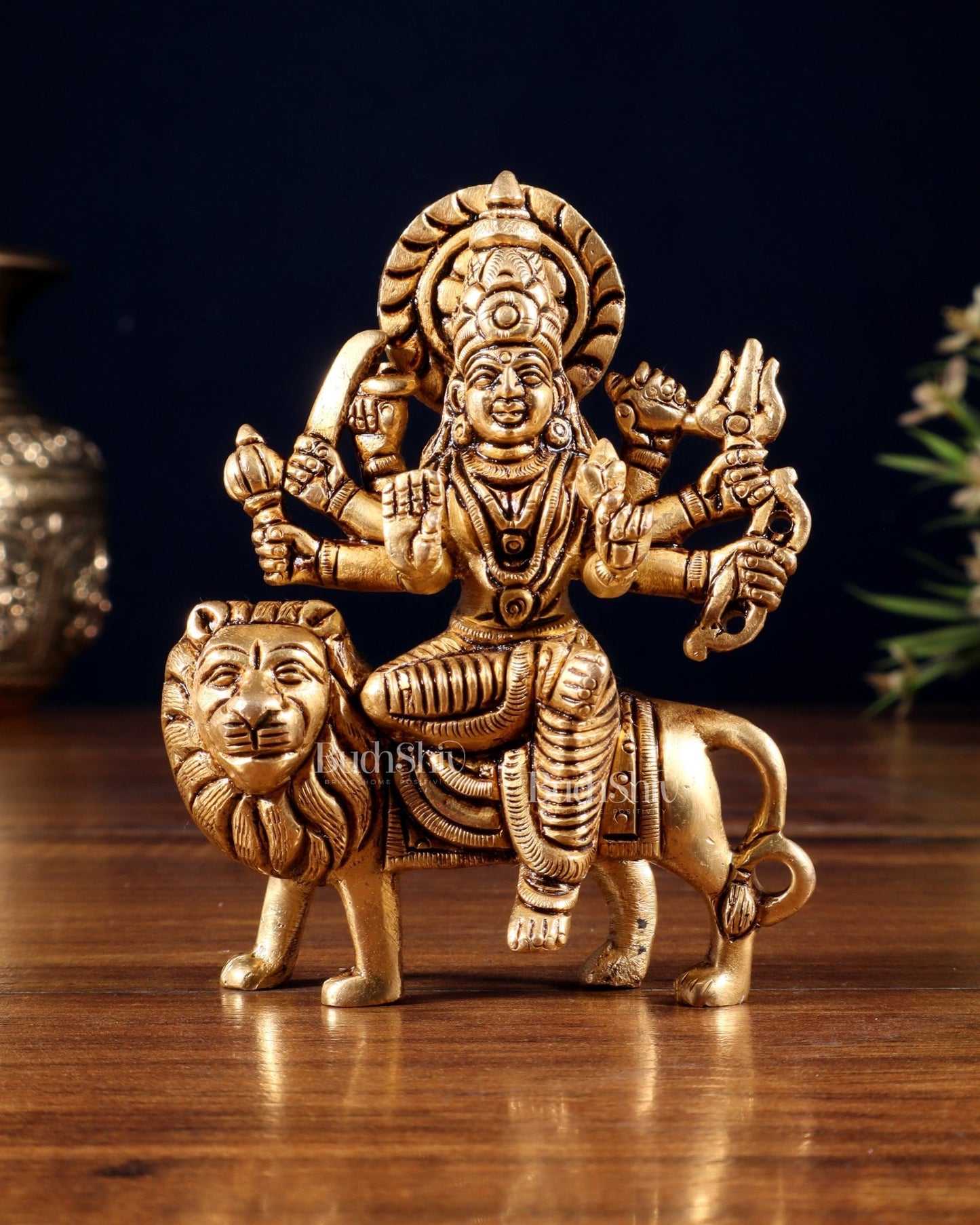 Pure Solid Brass Goddess Durga Idol – 4" Height, 550g - Budhshiv.com