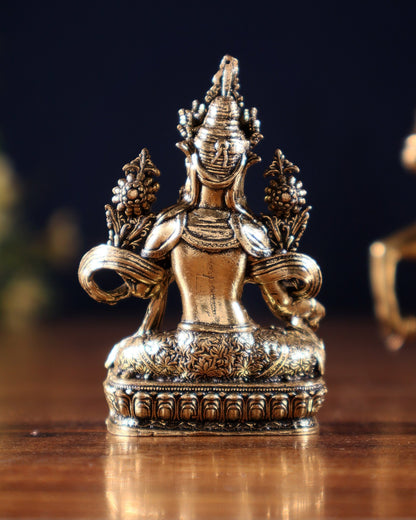 Pure Superfine Brass Buddhist Green Tara Miniature Idol 2 inch - Budhshiv.com