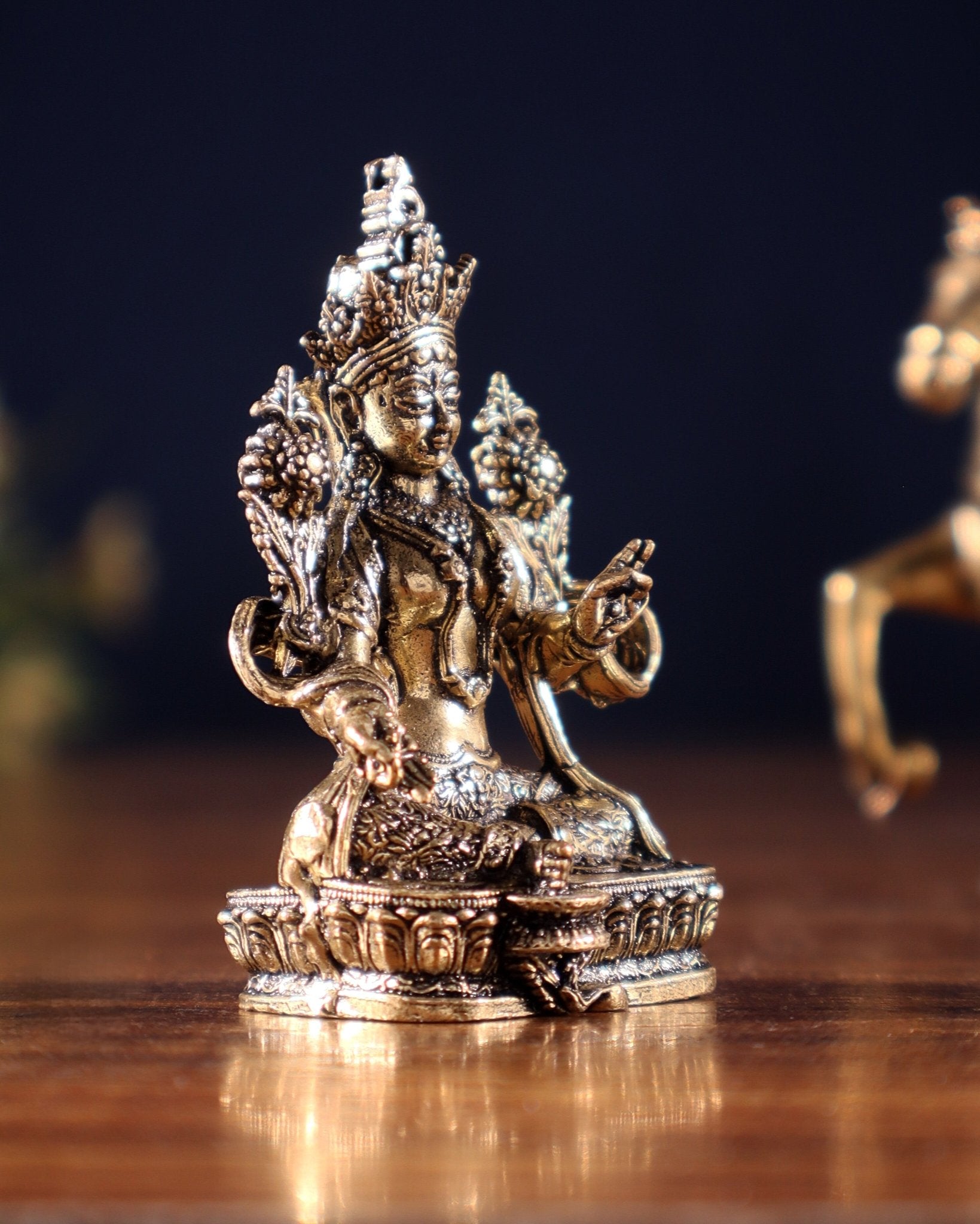Pure Superfine Brass Buddhist Green Tara Miniature Idol 2 inch - Budhshiv.com