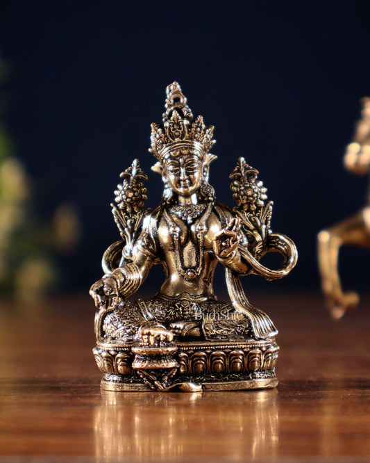 Pure Superfine Brass Buddhist Green Tara Miniature Idol 2 inch - Budhshiv.com