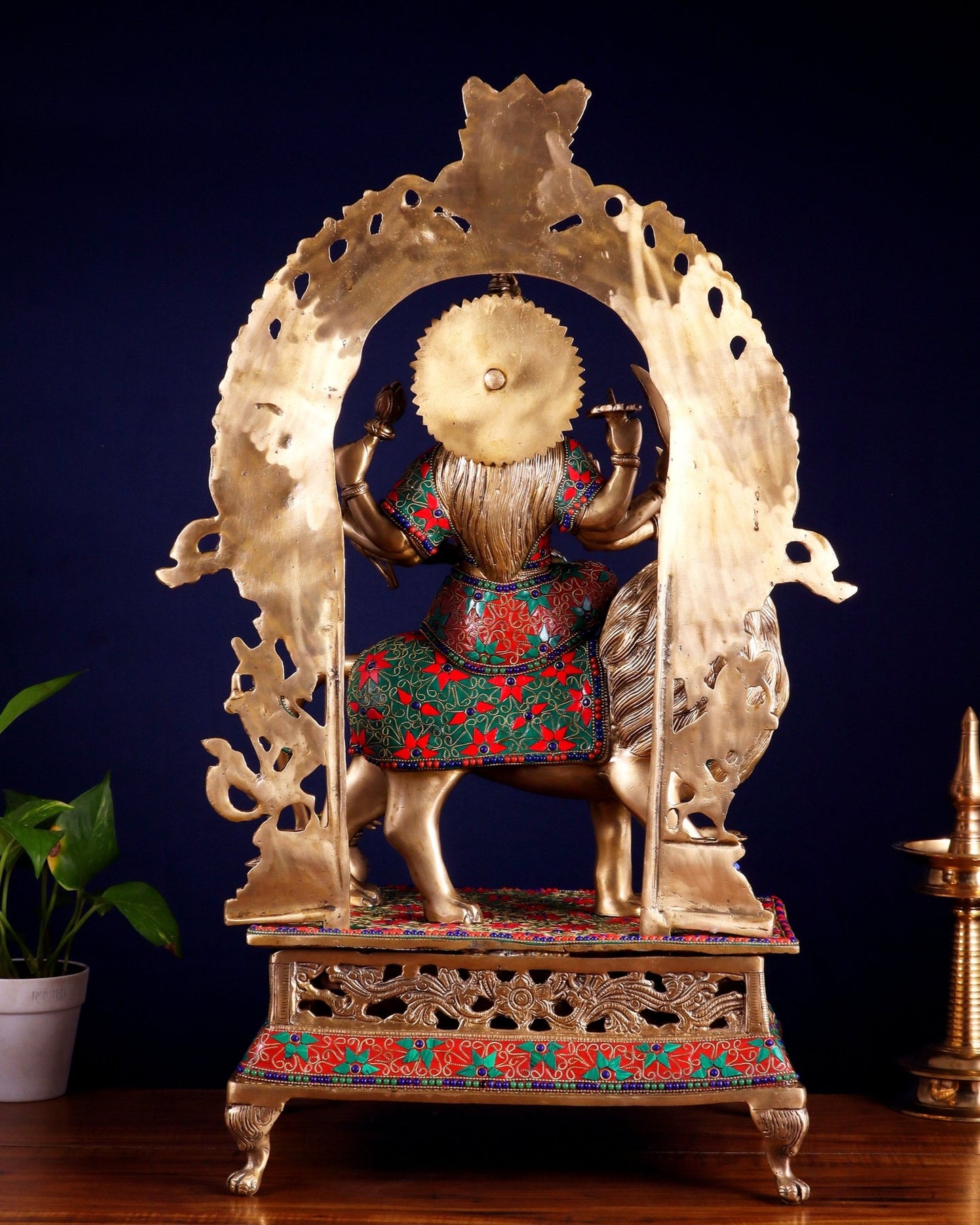 Pure Superfine Brass Goddess Durga Statue with Floral Stonework – 26.5 Inch - Budhshiv.com