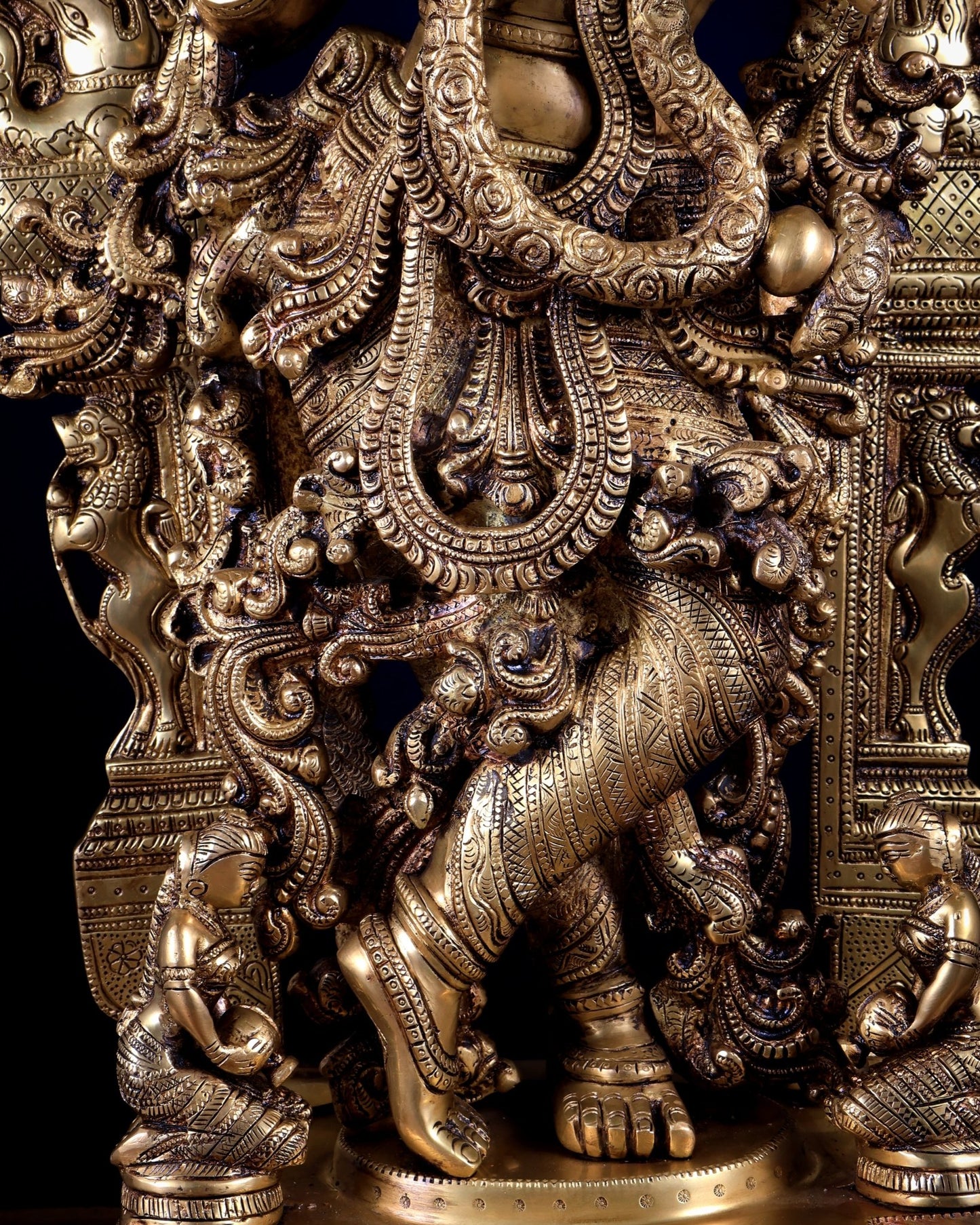 Pure Superfine Brass Krishna Statue with Large Embossed Prabhavali (32 Inches) - Budhshiv.com
