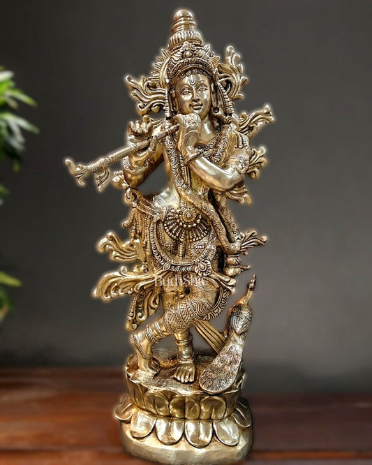 Pure Superfine Brass Large Lord Krishna Statue - 4 Feet Tall - Budhshiv.com