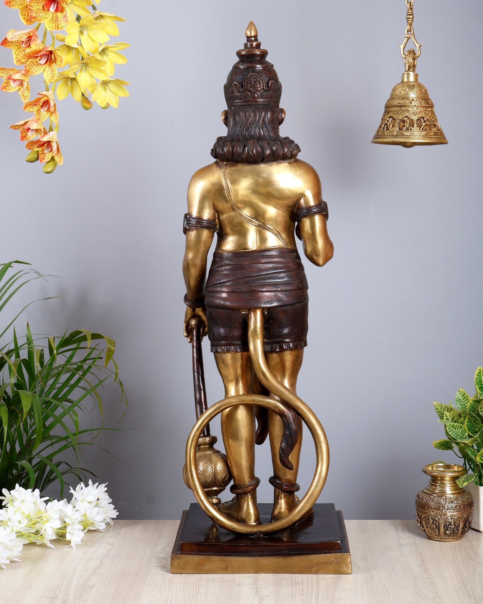 Pure Superfine Brass Large Standing Hanuman Statue 38" - Budhshiv.com