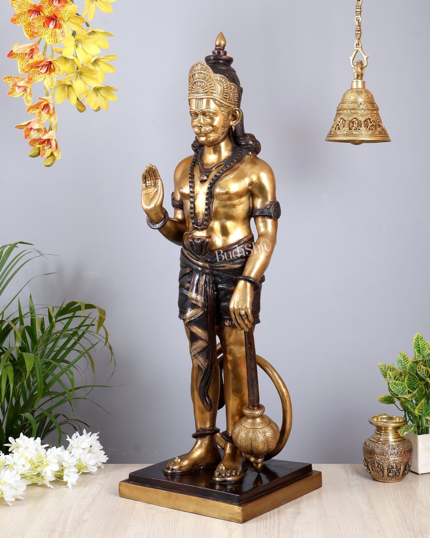 Pure Superfine Brass Large Standing Hanuman Statue 38" - Budhshiv.com