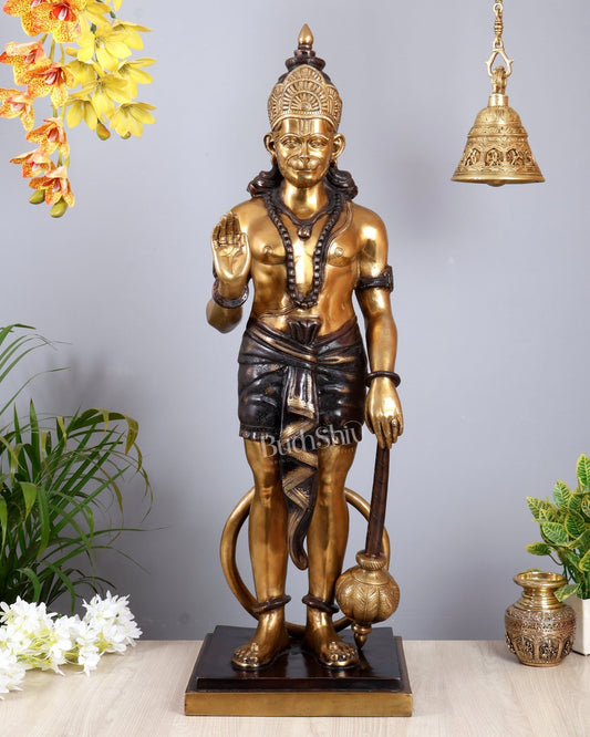 Pure Superfine Brass Large Standing Hanuman Statue 38" - Budhshiv.com
