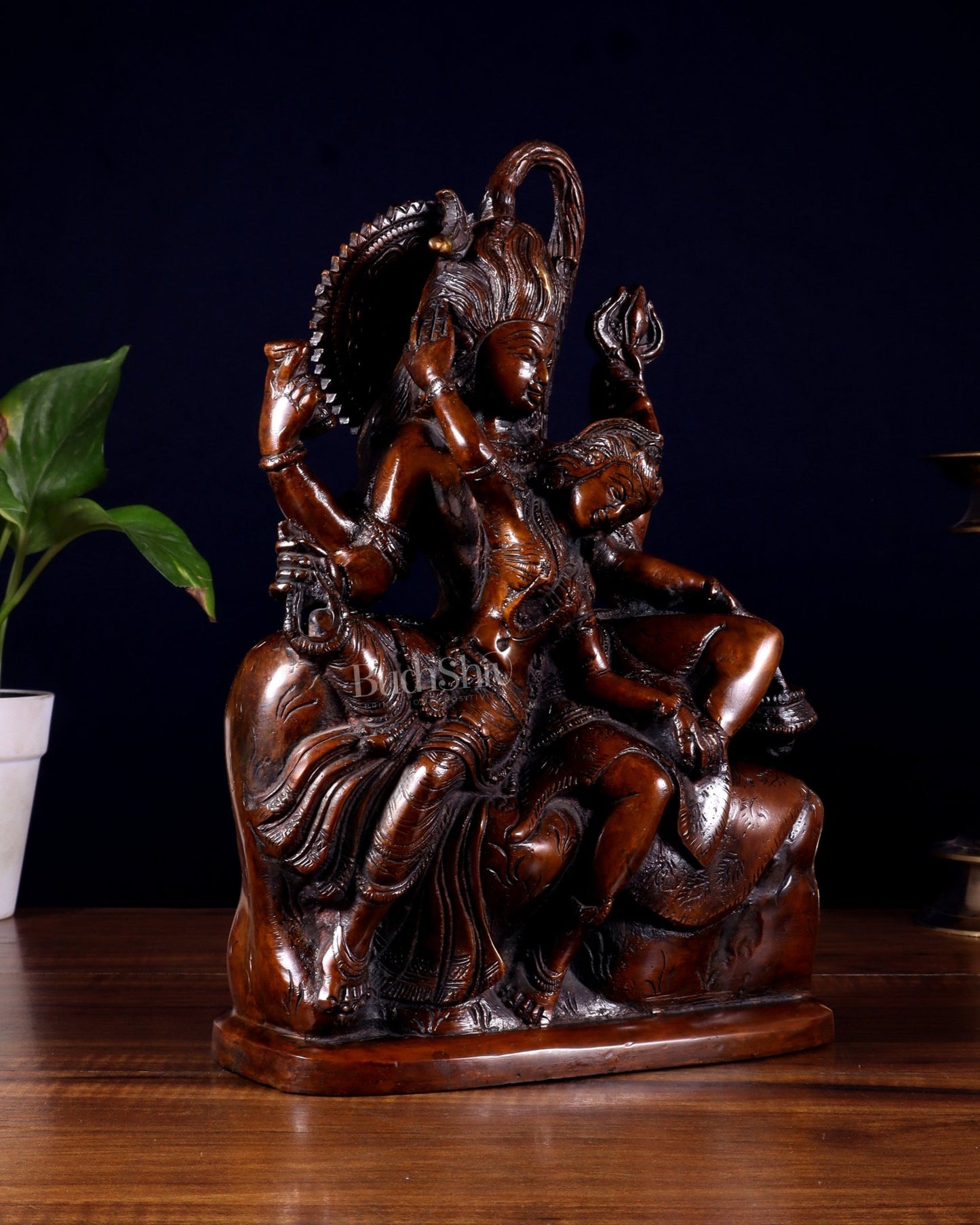 Pure Superfine Brass Shiva and Parvati Ananda Murti - 11" - Budhshiv.com