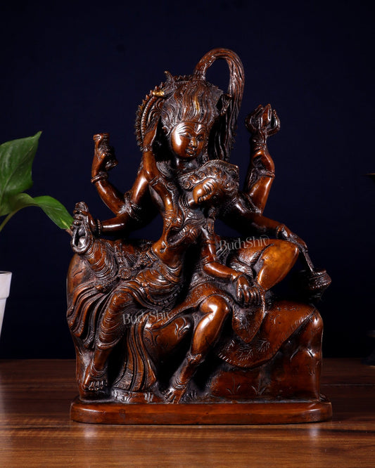 Pure Superfine Brass Shiva and Parvati Ananda Murti - 11" - Budhshiv.com