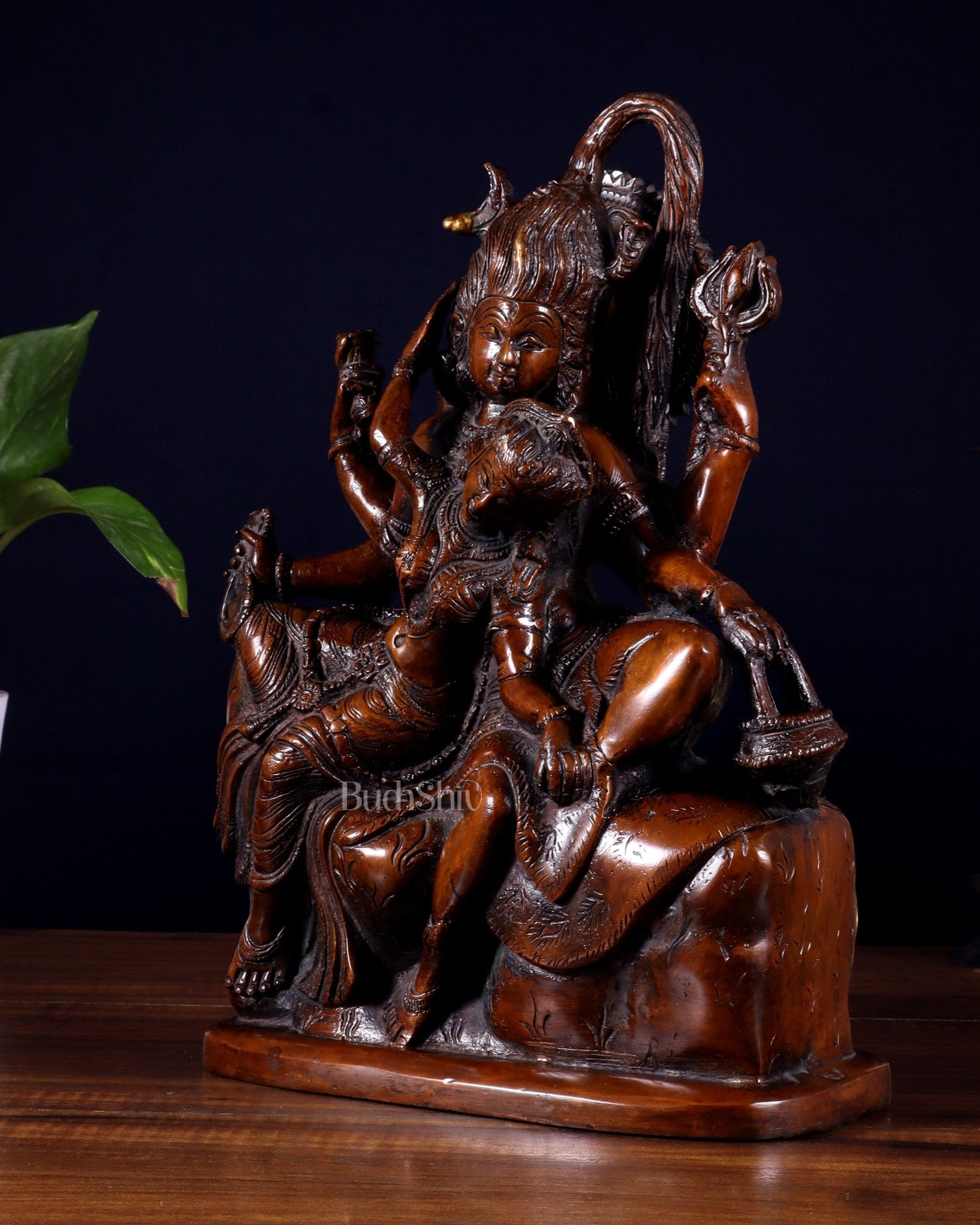 Pure Superfine Brass Shiva and Parvati Ananda Murti - 11" - Budhshiv.com