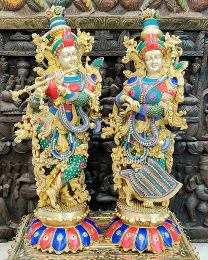 Radha Krishna Brass Idols - 27" - Budhshiv.com