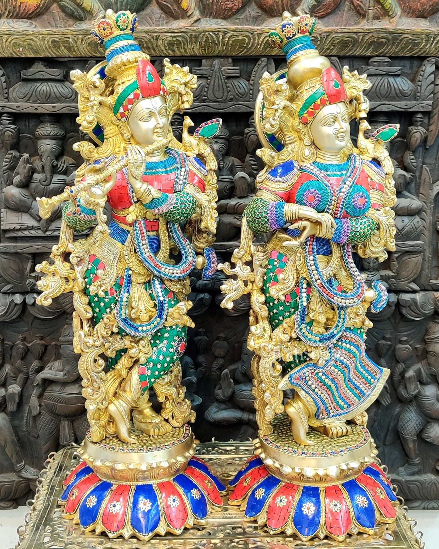 Radha Krishna Brass Idols - 27" - Budhshiv.com