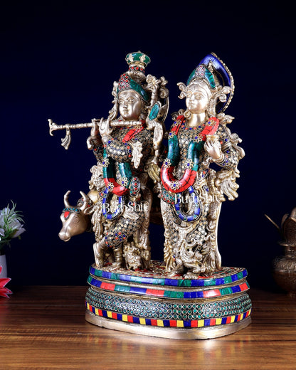 Radha Krishna with cow brass Idol | 18" - Budhshiv.com
