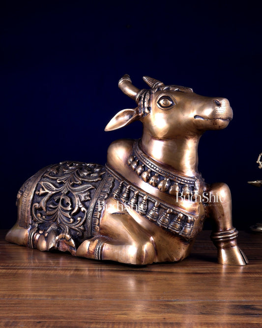 Radiant Nandi Brass statue 18 inch wide - Budhshiv.com