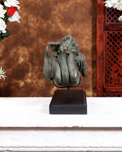 Rare Balinese Bronze Lord Shiva Drinking Halahal Statue – Samudra Manthan Museum Grade Artefact on Wooden & Metallic Rib Stand - Budhshiv.com