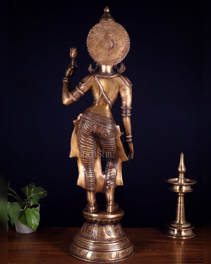 Rare Standing Lakshmi Brass Statue – Two Arms, Handcrafted Masterpiece 28.5 inch - Budhshiv.com