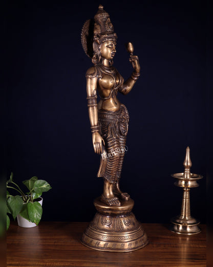 Rare Standing Lakshmi Brass Statue – Two Arms, Handcrafted Masterpiece 28.5 inch - Budhshiv.com