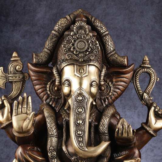 Rare Vinayaka Statue: Pure Brass with Antique Tone | 18.5 inch - Budhshiv.com