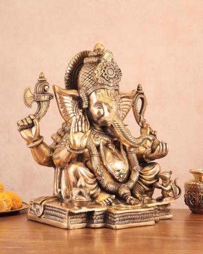 Rare Vinayaka Statue: Pure Brass with glossy Tone | 19 - Budhshiv.com