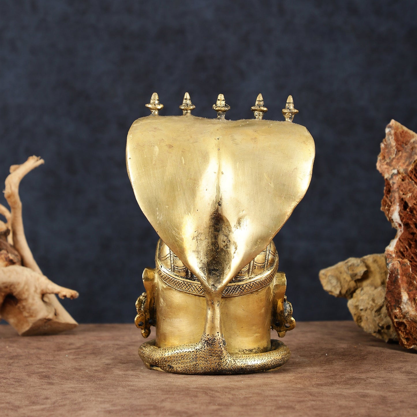 Regal Brass Shiva with Mukhalingam and Naga Aura Statue – 9.5" Height - Budhshiv.com