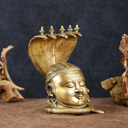 Regal Brass Shiva with Mukhalingam and Naga Aura Statue – 9.5" Height - Budhshiv.com