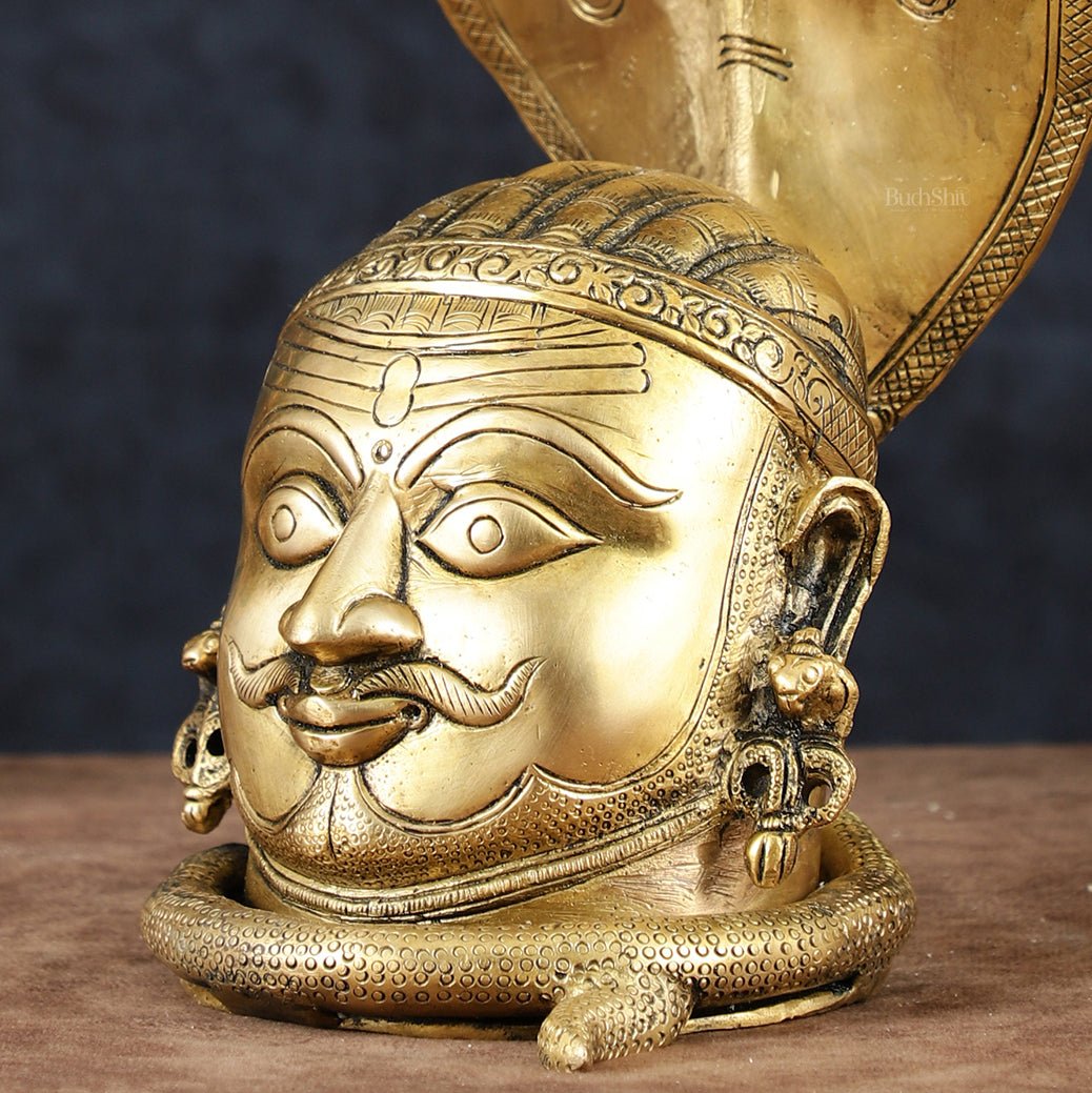 Regal Brass Shiva with Mukhalingam and Naga Aura Statue – 9.5" Height - Budhshiv.com