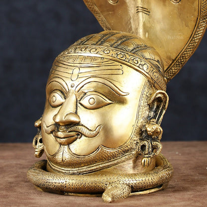 Regal Brass Shiva with Mukhalingam and Naga Aura Statue – 9.5" Height - Budhshiv.com