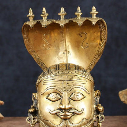 Regal Brass Shiva with Mukhalingam and Naga Aura Statue – 9.5" Height - Budhshiv.com