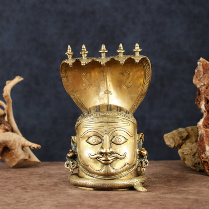 Regal Brass Shiva with Mukhalingam and Naga Aura Statue – 9.5" Height - Budhshiv.com