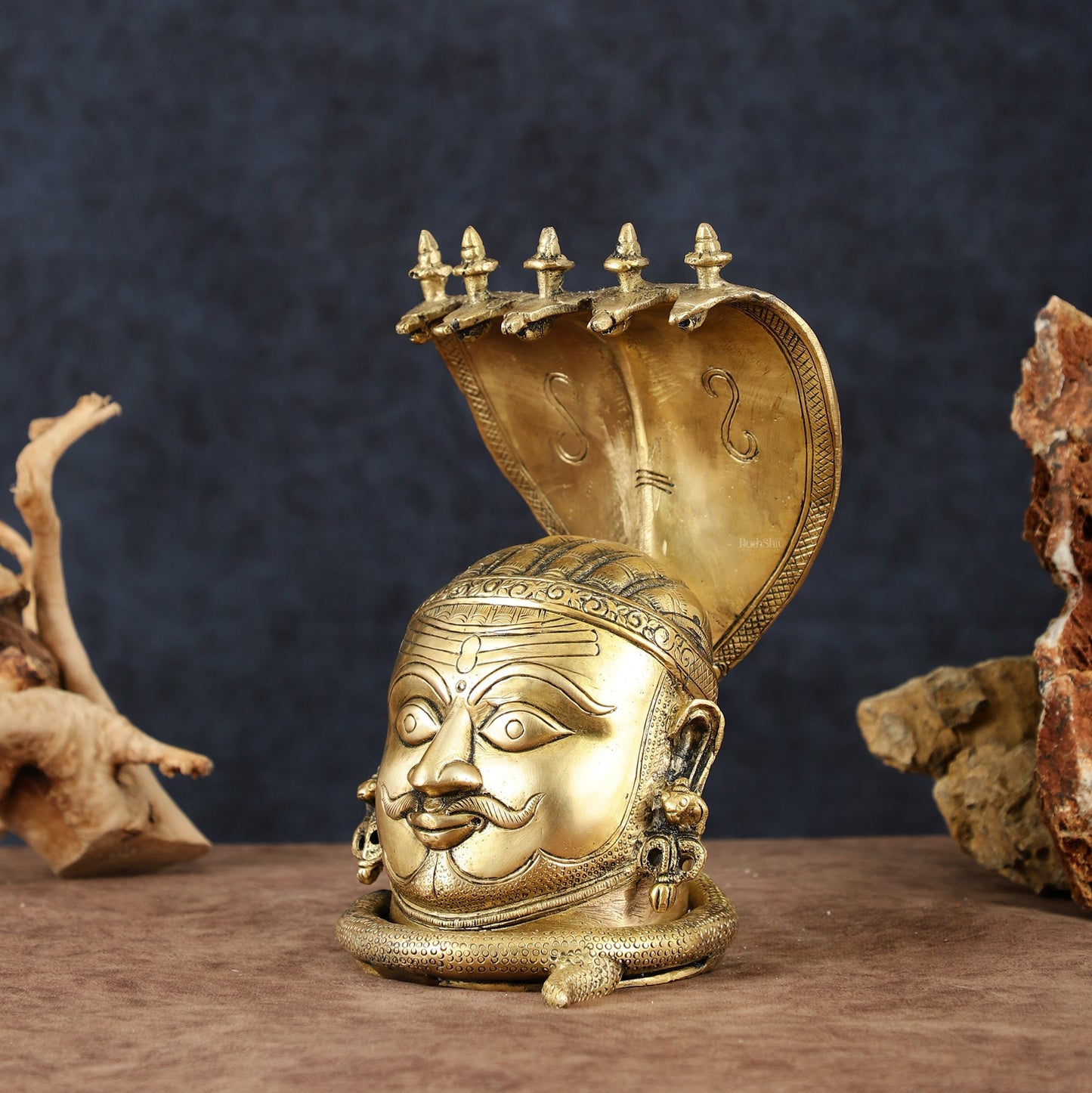 Regal Brass Shiva with Mukhalingam and Naga Aura Statue – 9.5" Height - Budhshiv.com