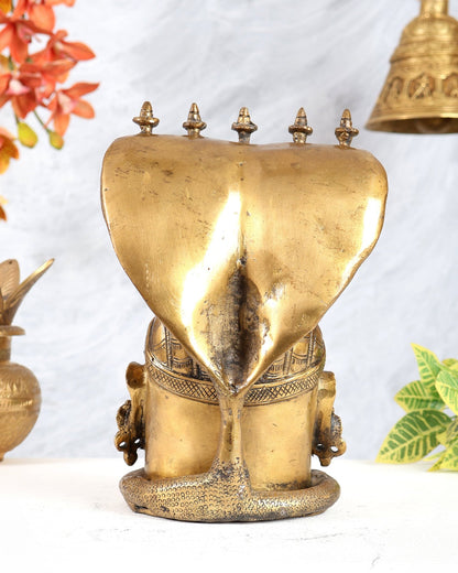 Regal Brass Shiva with Mukhalingam and Naga Aura Statue – 9.5" Height - Budhshiv.com