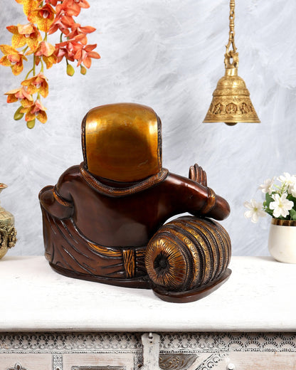 Resting Ganesha Statue – Pure Brass Dual Tone Finish 13 inch - Budhshiv.com