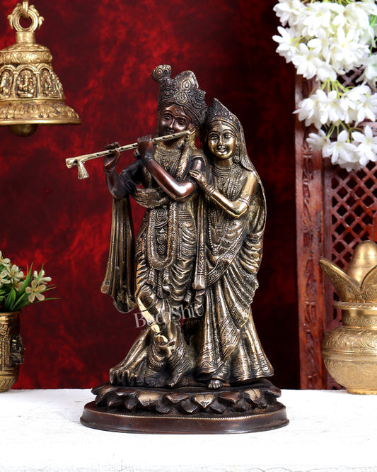 Brass Radha Krishna Together Idol – Dual Tone Brown Gold Finish (Saawle Krishna & Gori Radha Masterpiece)