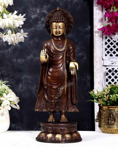 Brass Standing Buddha — Brown Tone 16 inch