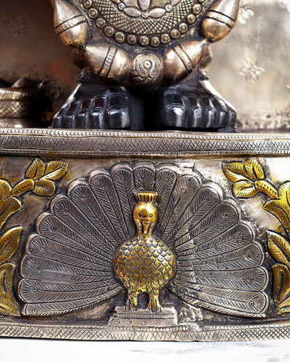 Brass Large Shrinath Ji Statue – Permanent Black & Golden Finish with Pichwai Style Base 36 inch