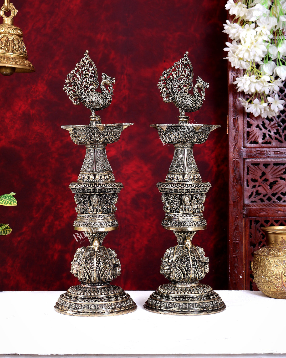 Brass Superfine Peacock Annam Pakshi Oil Lamp — Large Size 19 inch
