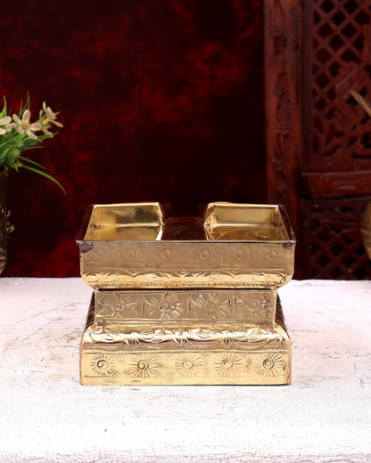 Brass Superfine Abhishekh Patra | Daily Ritual Vessel with Idol Platform | Pure Brass Pooja Accessory 5.25 inch