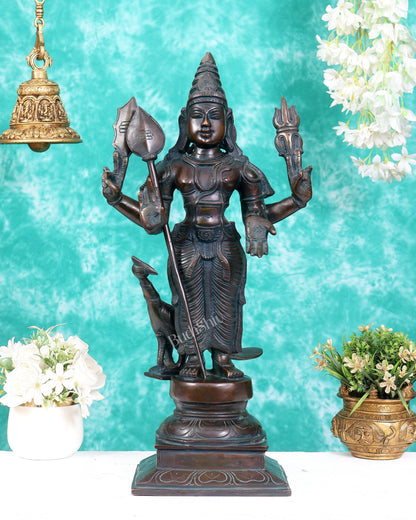 Pure Brass Lord Murugan Statue with Vel – Bronze Tone 21"