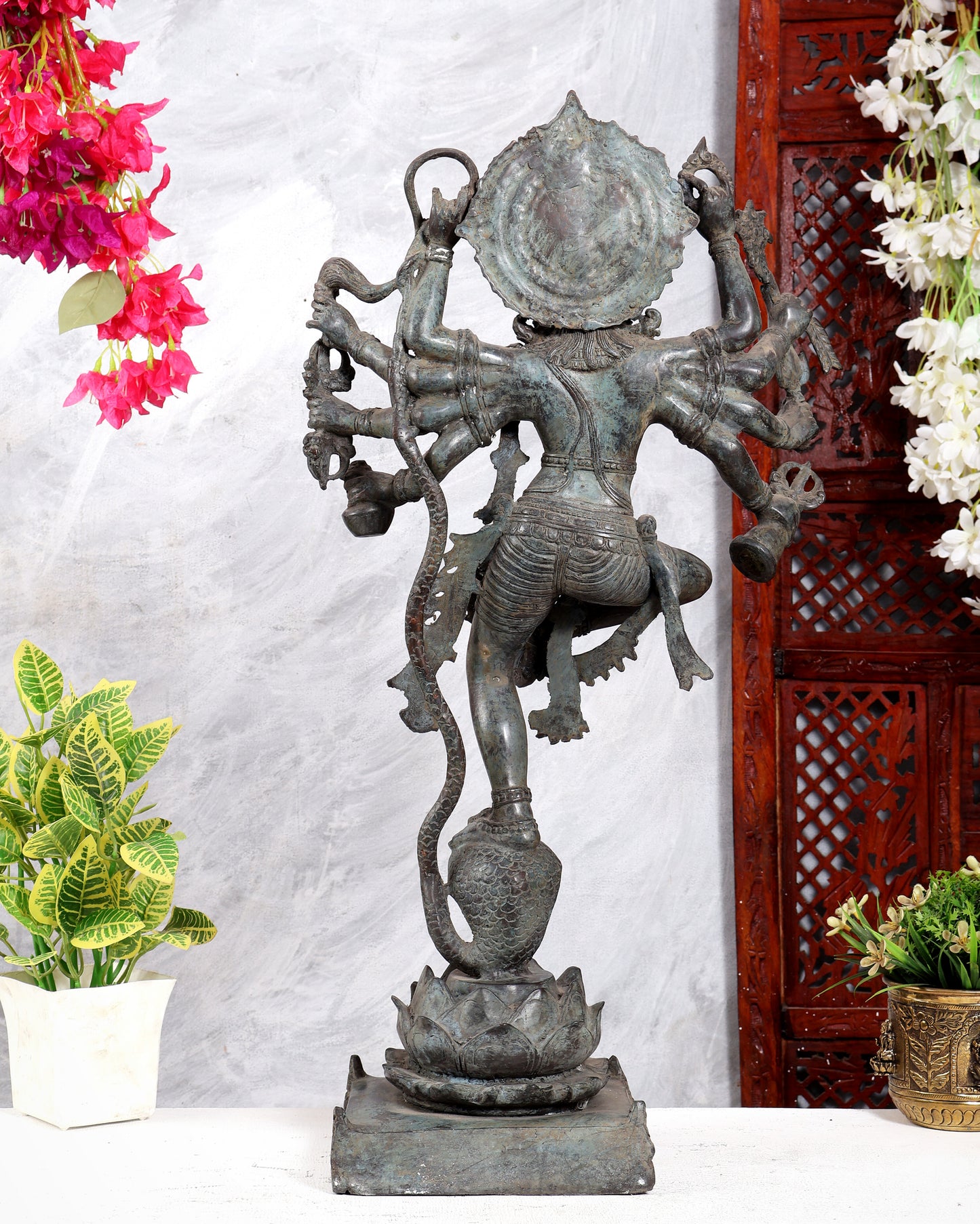 Bronze Krishna dancing on Kaliya Naag Sculpture – 25" lost wax cast